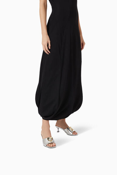 Silver Metallic Heel Sandals with Logo Detail