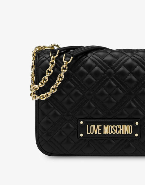 Black Quilted Crossbody Bag with Gold Chain