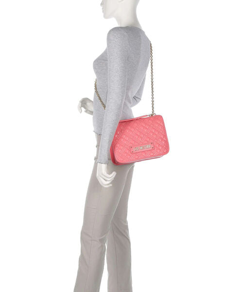 Coral Quilted Shoulder Bag with Chain Strap