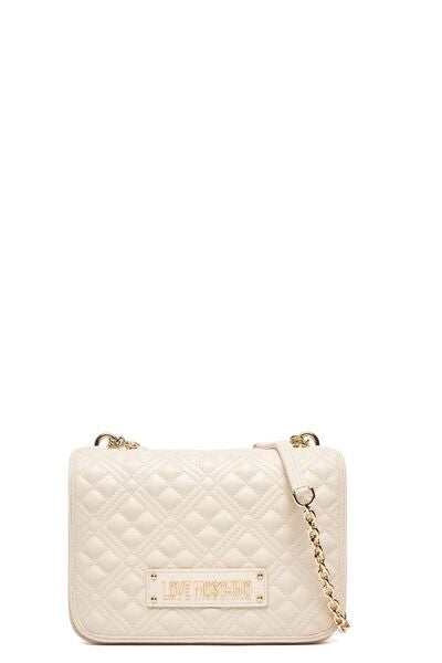 Ivory Quilted Shoulder Bag with Chain Strap