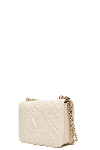 Ivory Quilted Shoulder Bag with Chain Strap