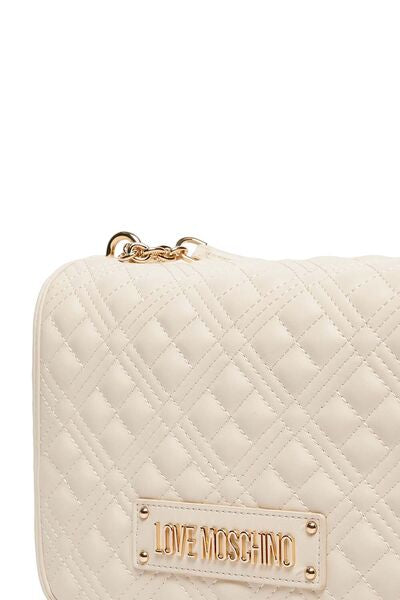 Ivory Quilted Shoulder Bag with Chain Strap