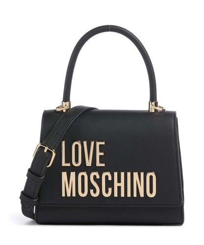 Black Structured Handbag with Logo Detail