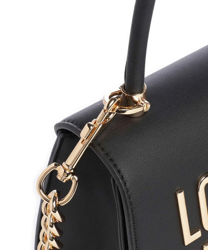 Black Structured Handbag with Logo Detail