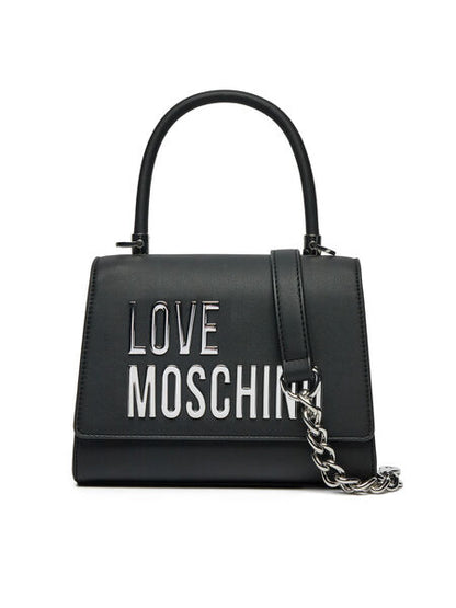 Black Leather Top Handle Bag with Logo Detail