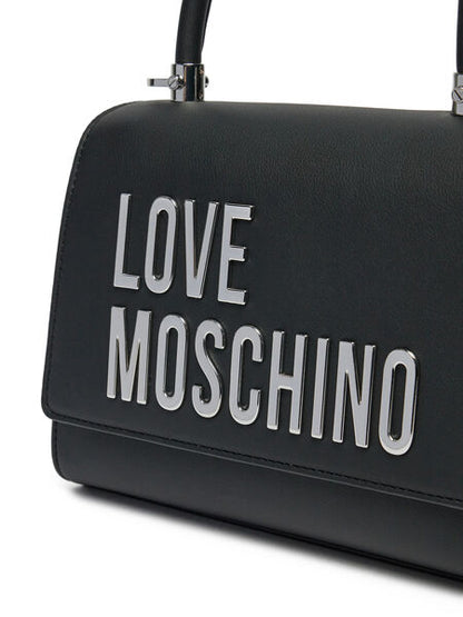 Black Leather Top Handle Bag with Logo Detail