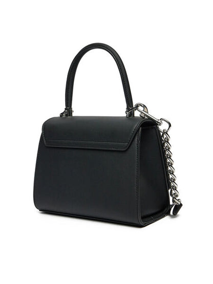 Black Leather Top Handle Bag with Logo Detail