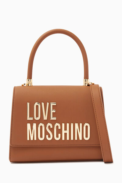 Brown Embossed Handbag with Gold Accent