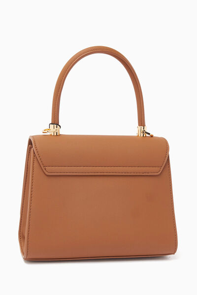 Brown Embossed Handbag with Gold Accent