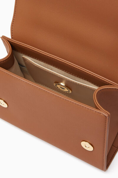 Brown Embossed Handbag with Gold Accent
