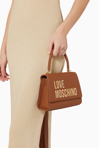 Brown Embossed Handbag with Gold Accent