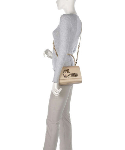 Beige Structured Handbag with Gold Logo Detail