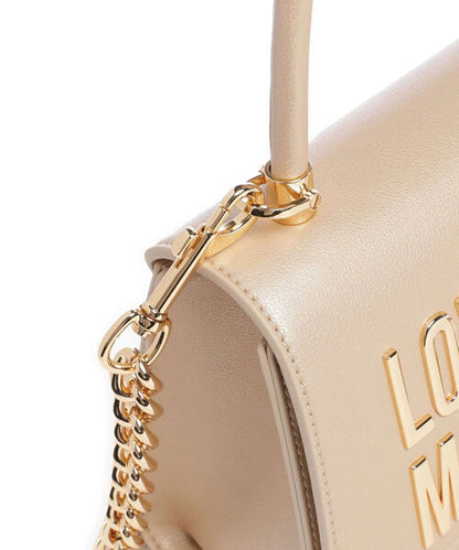 Beige Structured Handbag with Gold Logo Detail