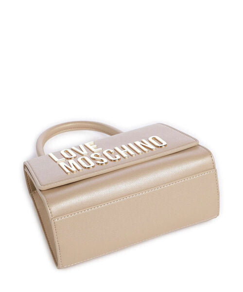 Beige Structured Handbag with Gold Logo Detail