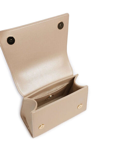 Beige Structured Handbag with Gold Logo Detail