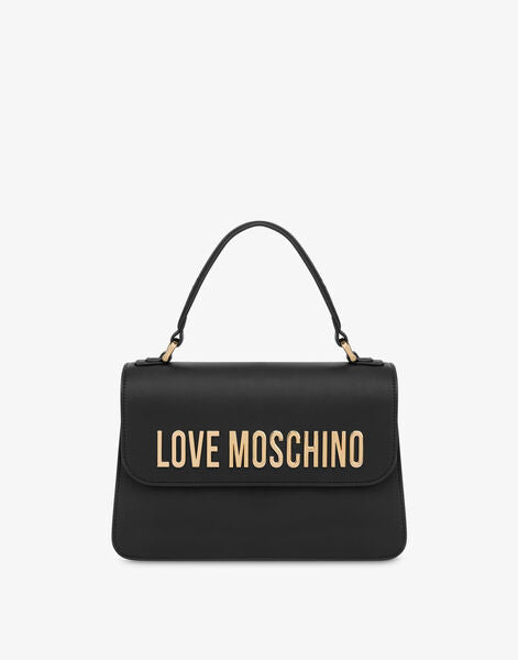 Black Logo Embellished Structured Handbag with Handle