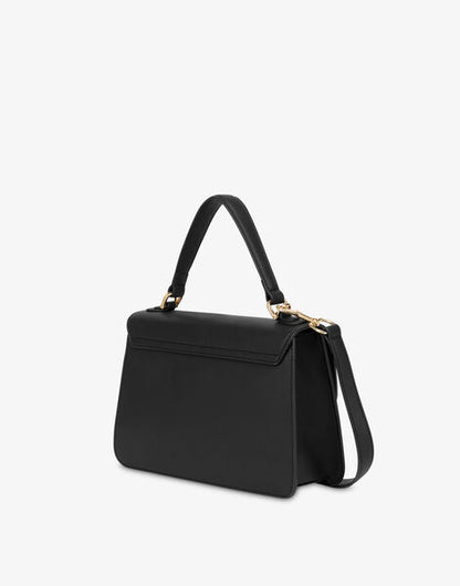 Black Logo Embellished Structured Handbag with Handle