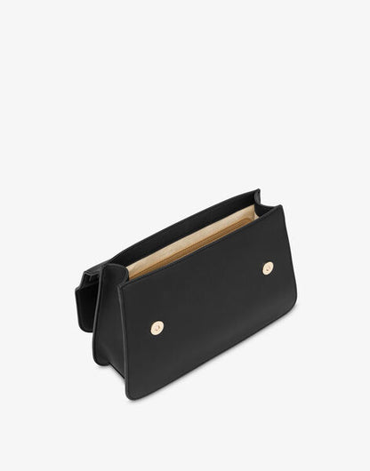 Black Logo Embellished Structured Handbag with Handle