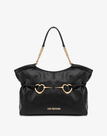 Black Faux Leather Tote with Heart Accent