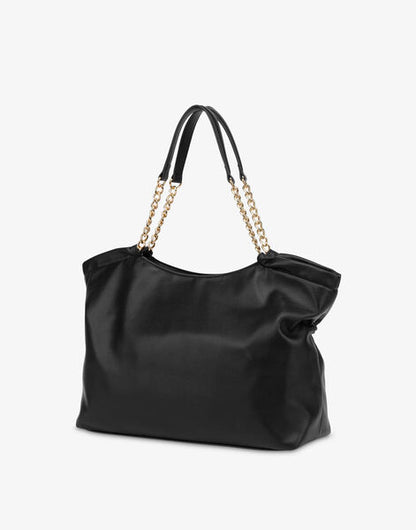 Black Faux Leather Tote with Heart Accent