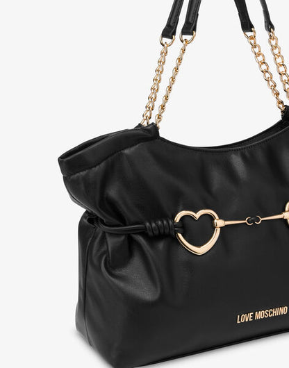 Black Faux Leather Tote with Heart Accent