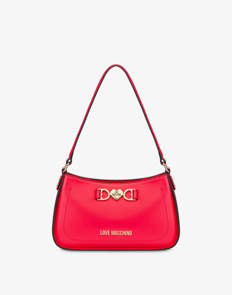 Red Shoulder Bag with Gold Detailing