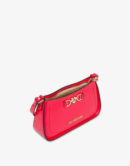 Red Shoulder Bag with Gold Detailing