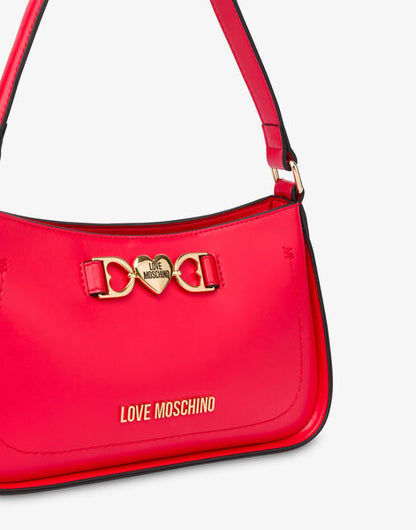 Red Shoulder Bag with Gold Detailing