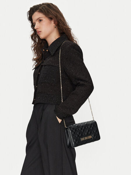 Black Quilted Crossbody Bag with Chain Strap