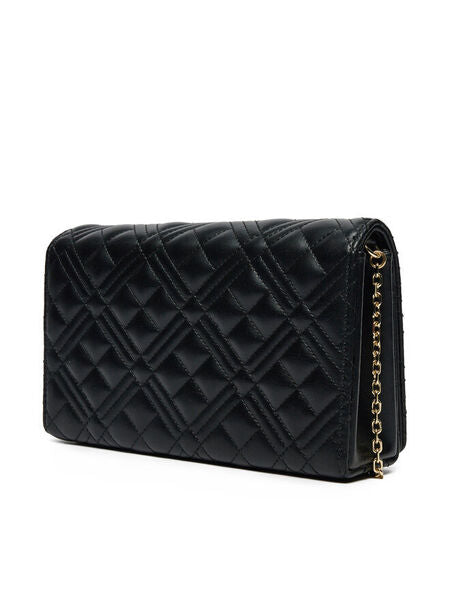 Black Quilted Crossbody Bag with Chain Strap