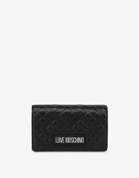 Black Quilted Wallet with Logo Patch
