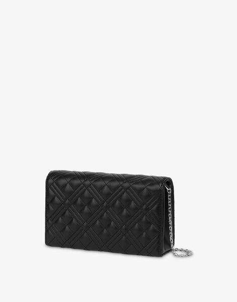 Black Quilted Wallet with Logo Patch