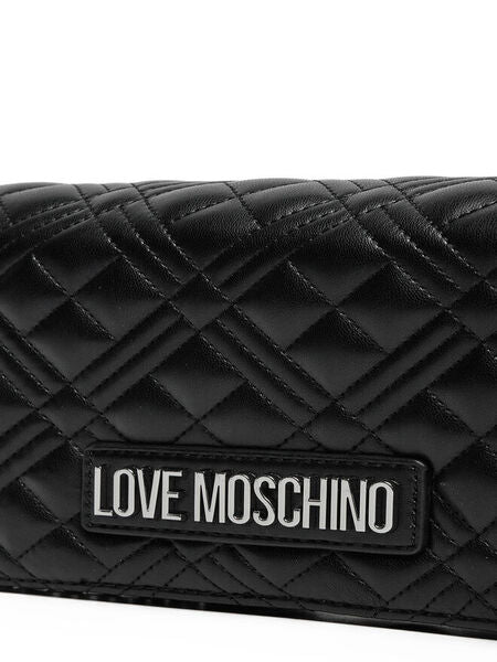Black Quilted Wallet with Logo Patch
