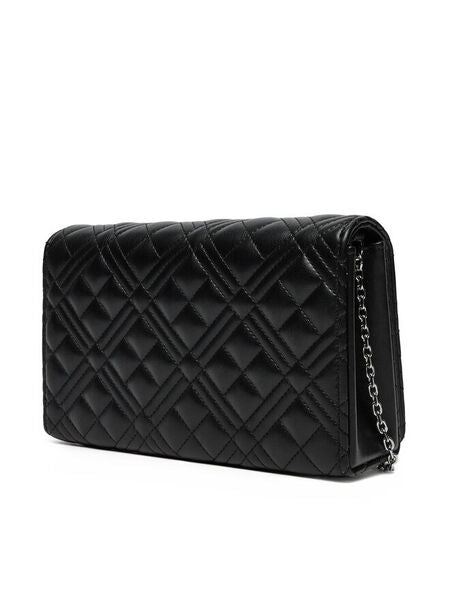 Black Quilted Wallet with Logo Patch