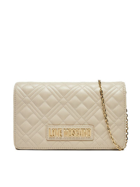 Beige Quilted Crossbody Bag with Gold Chain