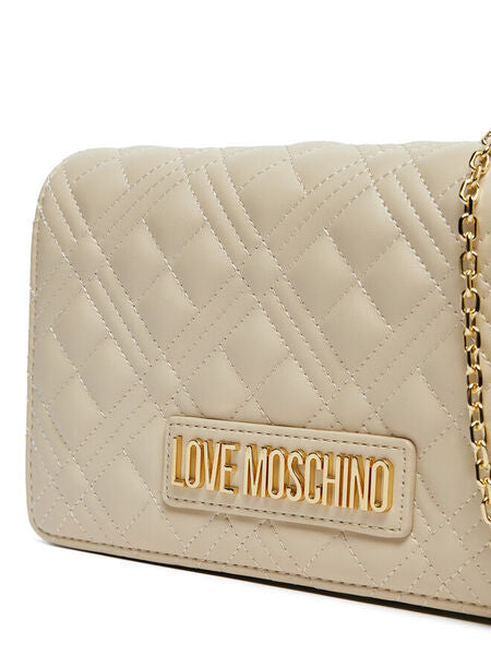 Beige Quilted Crossbody Bag with Gold Chain