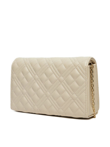 Beige Quilted Crossbody Bag with Gold Chain
