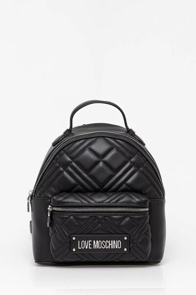 Black Quilted Backpack with Logo Detail