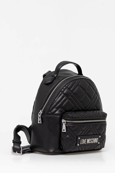 Black Quilted Backpack with Logo Detail