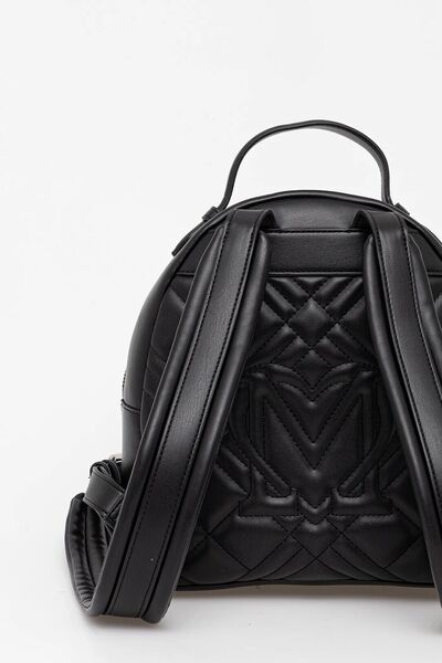 Black Quilted Backpack with Logo Detail
