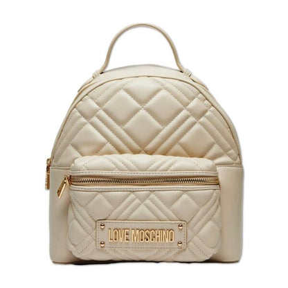 Beige Quilted Backpack with Gold Accents