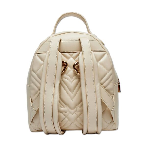 Beige Quilted Backpack with Gold Accents