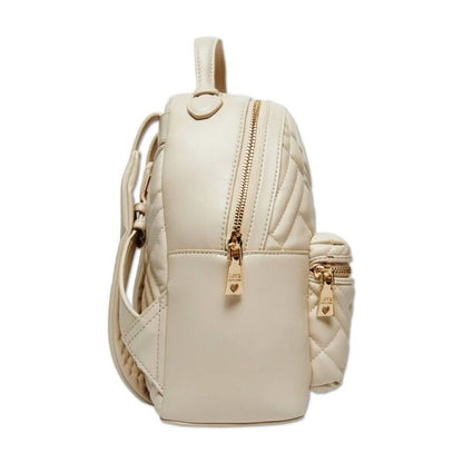 Beige Quilted Backpack with Gold Accents