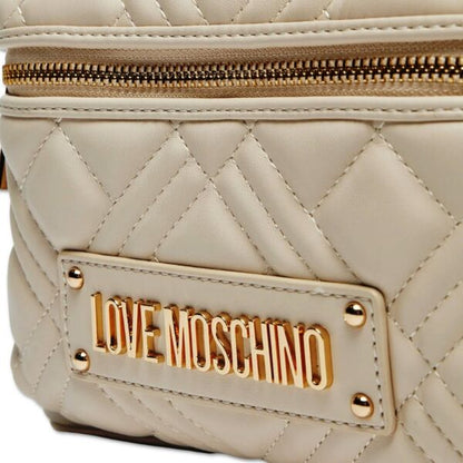 Beige Quilted Backpack with Gold Accents