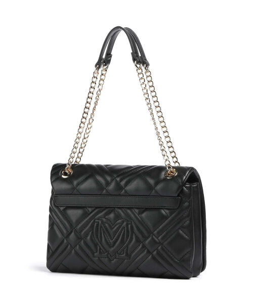 Black Quilted Chain Strap Bag with Logo Detail