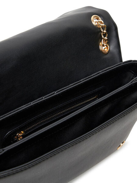 Black Quilted Chain Strap Bag with Logo Detail