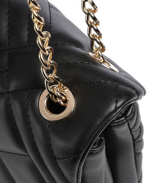 Black Quilted Chain Strap Bag with Logo Detail