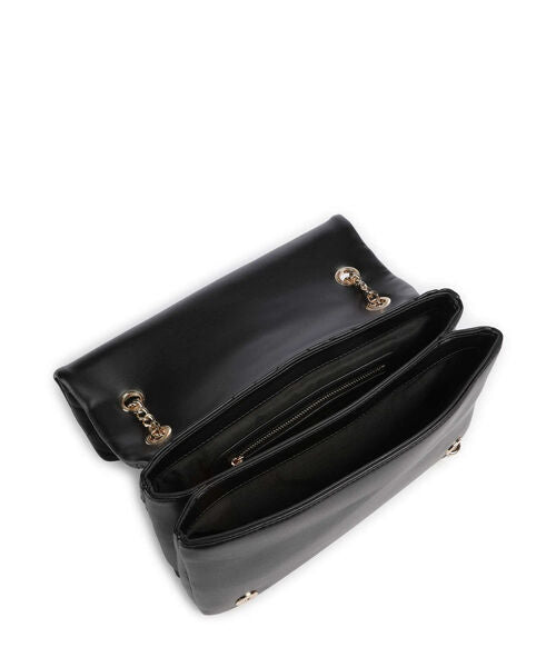 Black Quilted Chain Strap Bag with Logo Detail