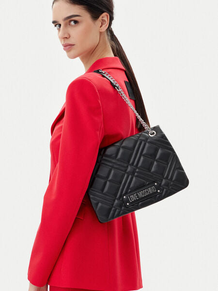 Black Quilted Shoulder Bag with Chain Hardware