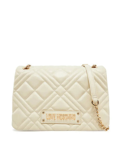 Cream Quilted Crossbody Bag with Chain Strap